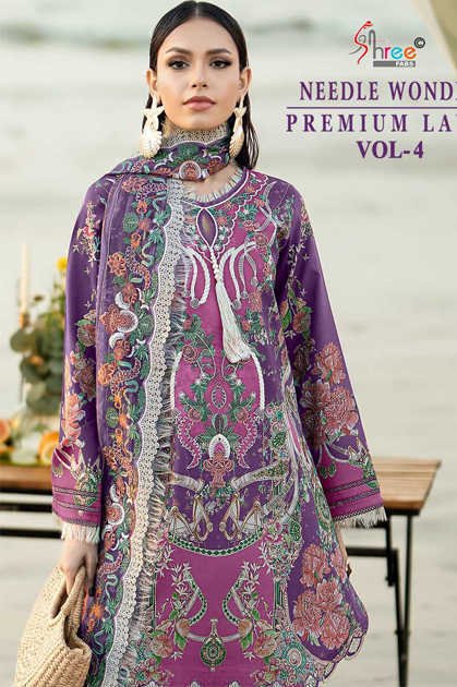Shree Fabs Needle Wonder Premium Lawn Vol 4 Chiffon Cotton Salwar Suit Catalog 8 Pcs